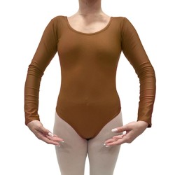 Κορμάκι μπαλέτου γυναικείο με μανίκι 4/4 καφέ