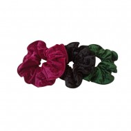 Σετ Βελούδινα λαστιχάκια μαλλιών φούξια - μαύρο - σμαραγδί 3 τεμ